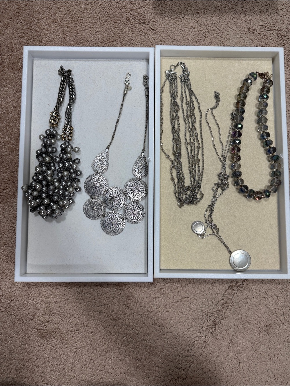 Silver Tone Multi-Strand Statement Necklace and Earrings Set